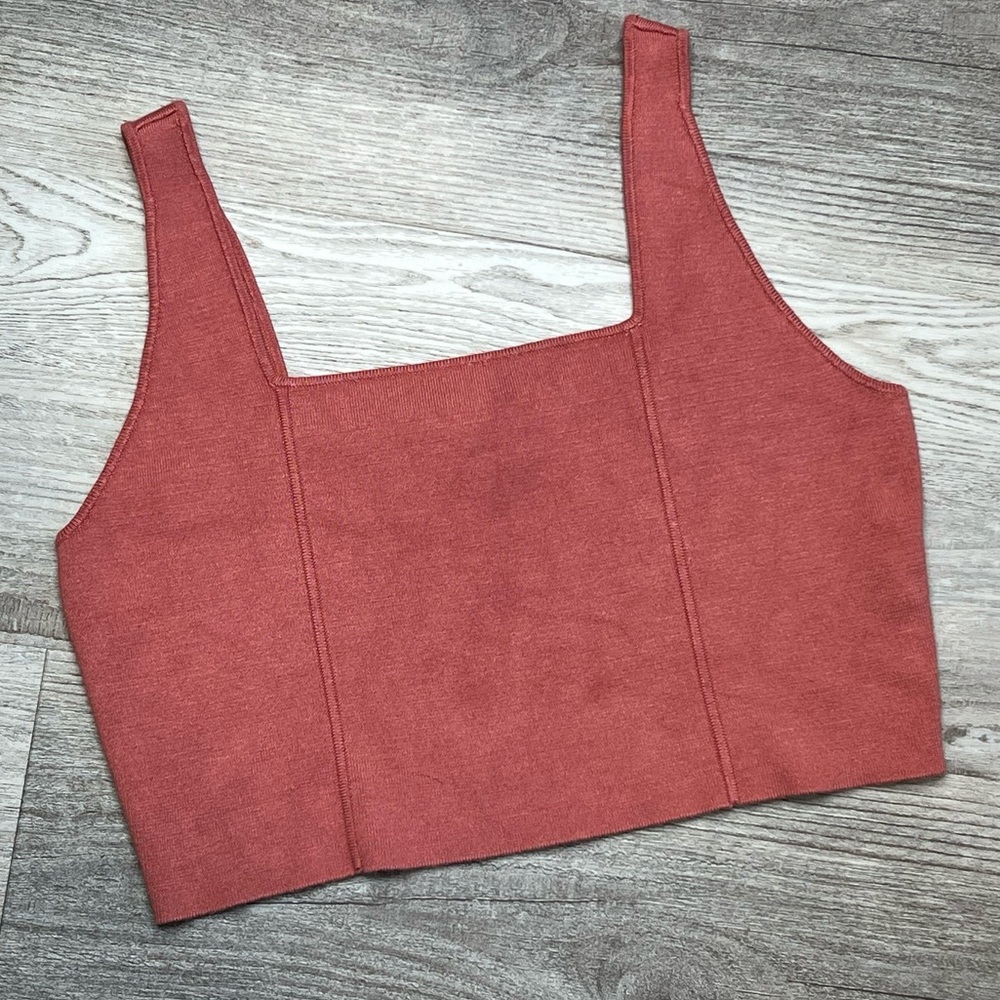 House of Harlow 1960 Living Coral Square Neck Knit Crop Top size M bohemian